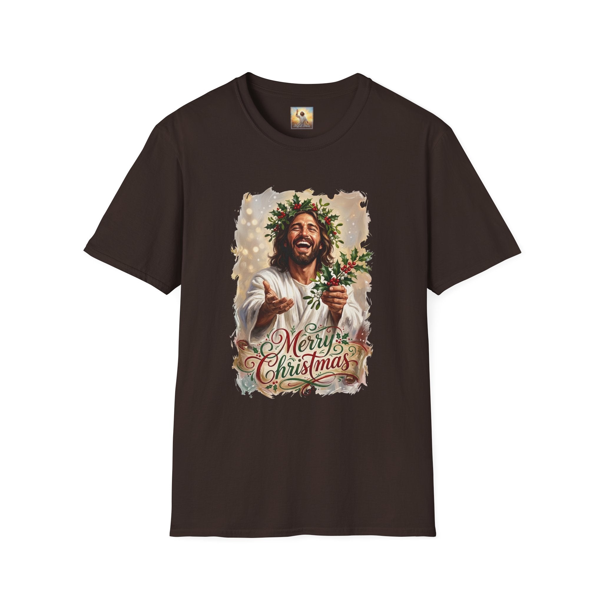 Merry Christmas Jesus Shirt | Laughing Jesus with Holly Christian Christmas T Shirt | Joyful Jesus