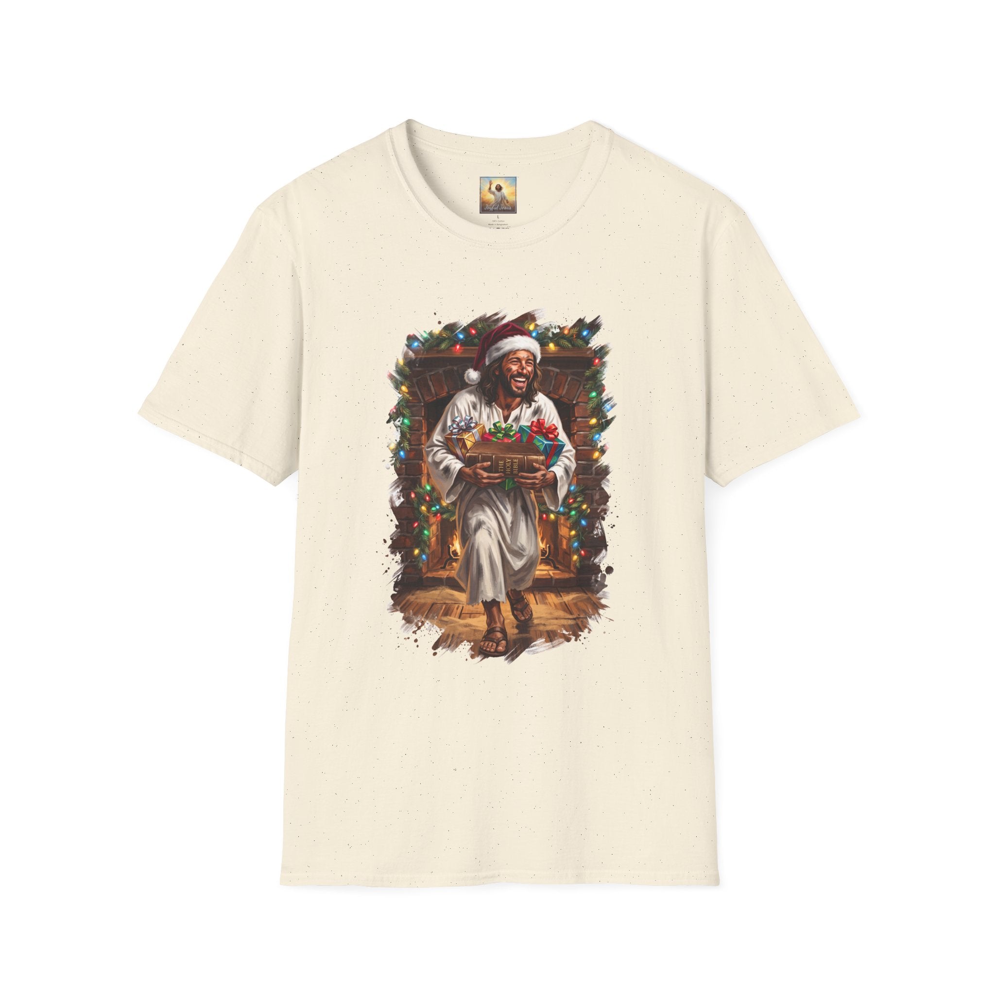 Jesus Santa Hat Shirt | Jesus Down the Chimney with Gifts Funny Christmas T Shirt | Joyful Jesus
