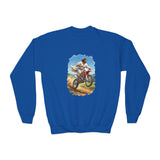 Kids Funny Jesus Sweatshirt | Jesus on a Dirtbike Christian Kids Crewneck Sweatshirt | Joyful Jesus