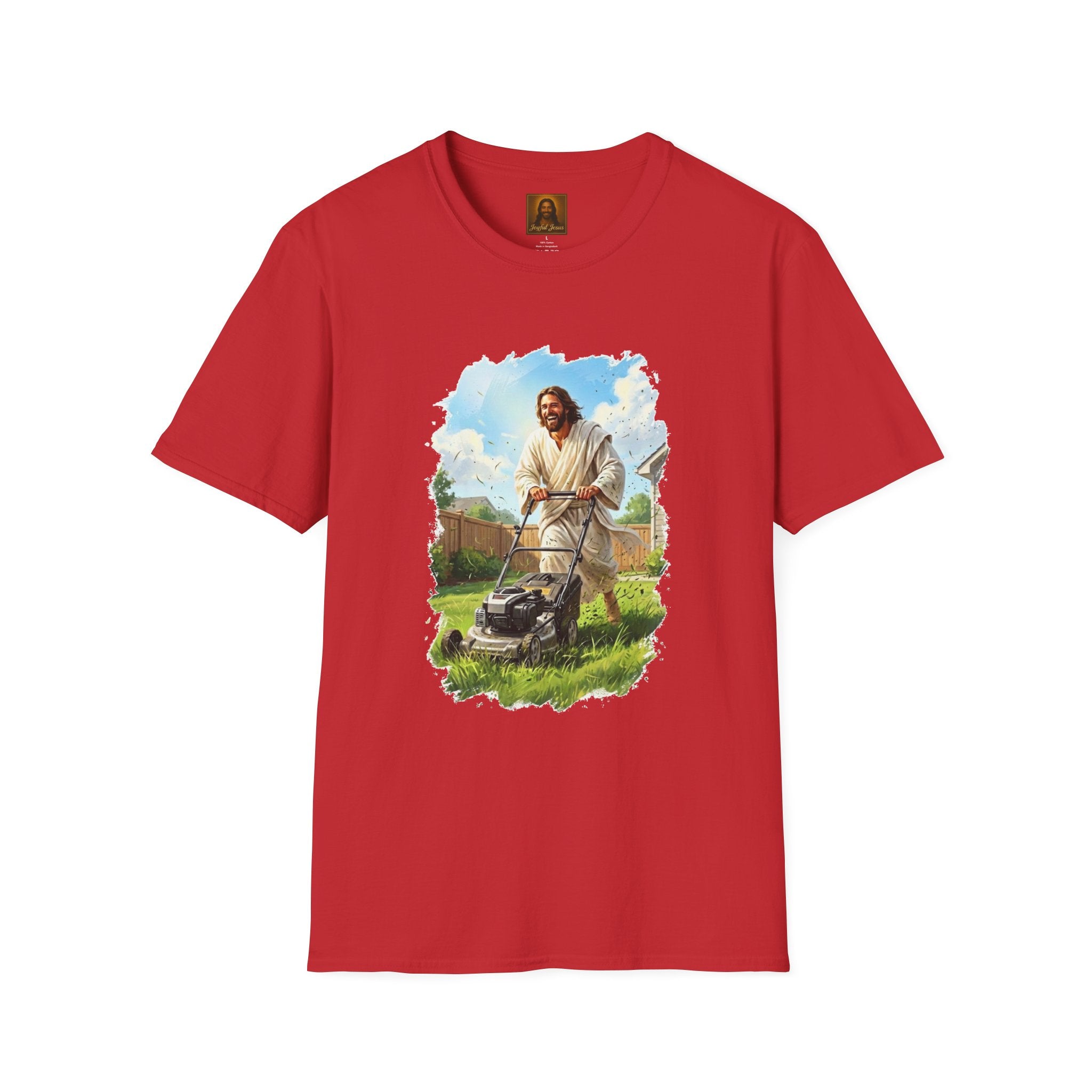 Jesus Mowing Lawn T-Shirt | Jesus with Lawn Mower, Religious Humorous Tee