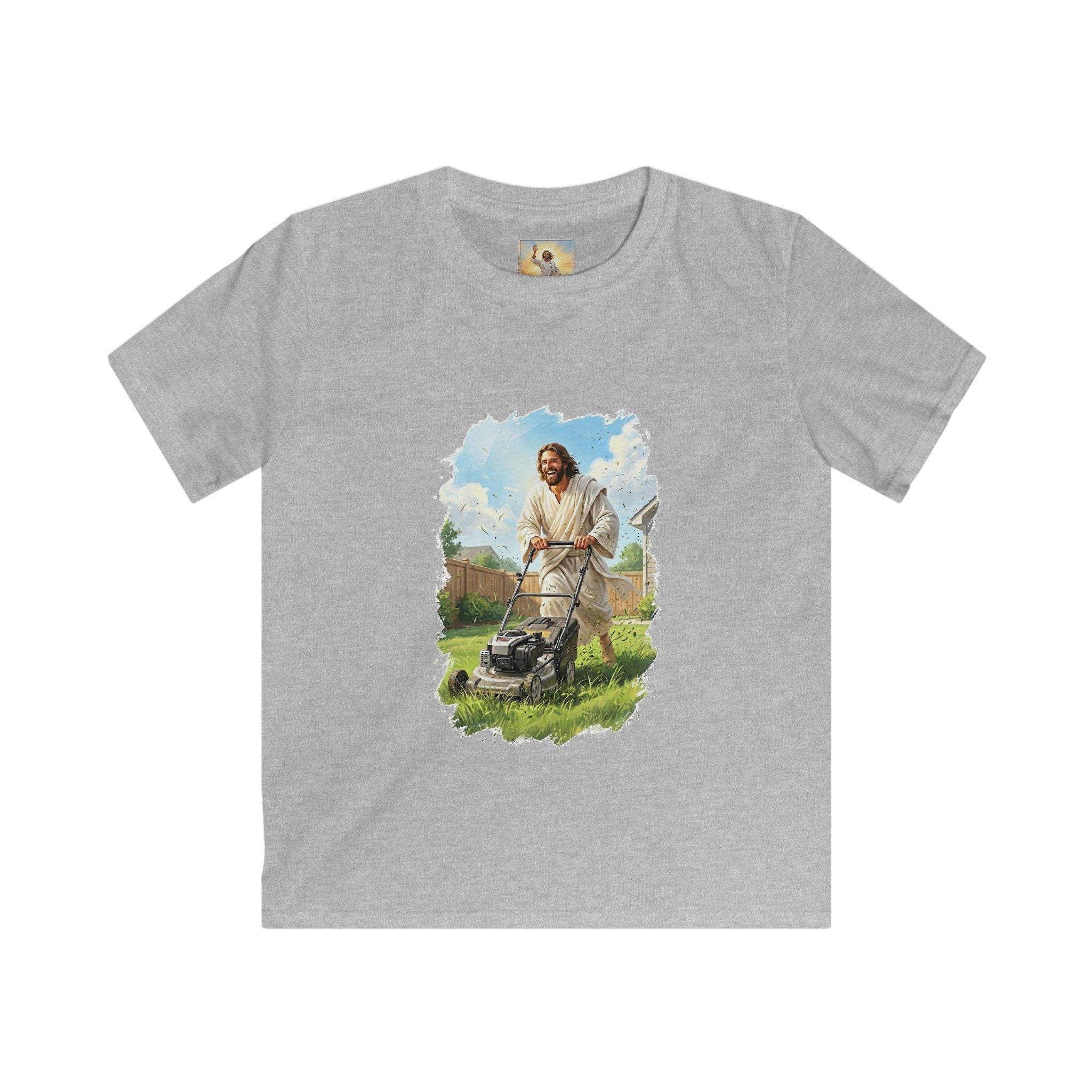 Kids Jesus Shirt | Jesus Mowing the Lawn Funny Kids T Shirt | Joyful Jesus