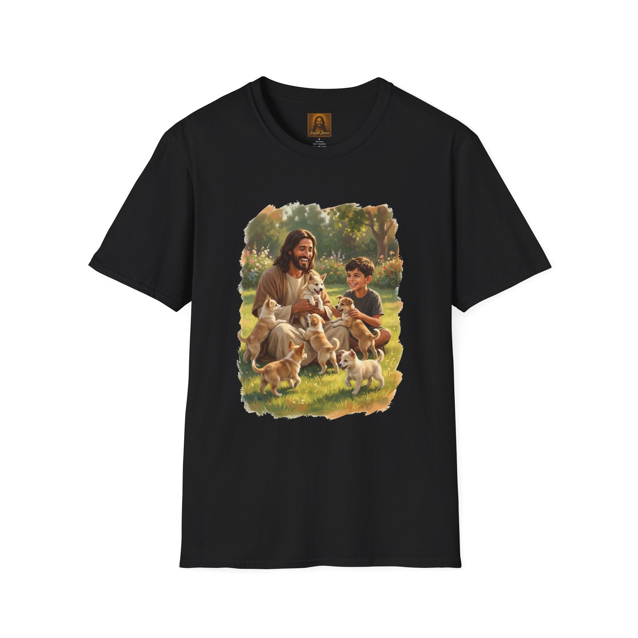 Funny Jesus Shirt | Jesus Playing with Puppies Christian T Shirt | Joyful Jesus