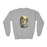 Kids Jesus Sweatshirt | Fly Fishing Jesus Christian Kids Crewneck Sweatshirt | Joyful Jesus God Sweatshirt
