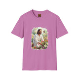 Jesus in the Garden Shirt, Easter Lily Butterfly Art, Christian Spring Tee