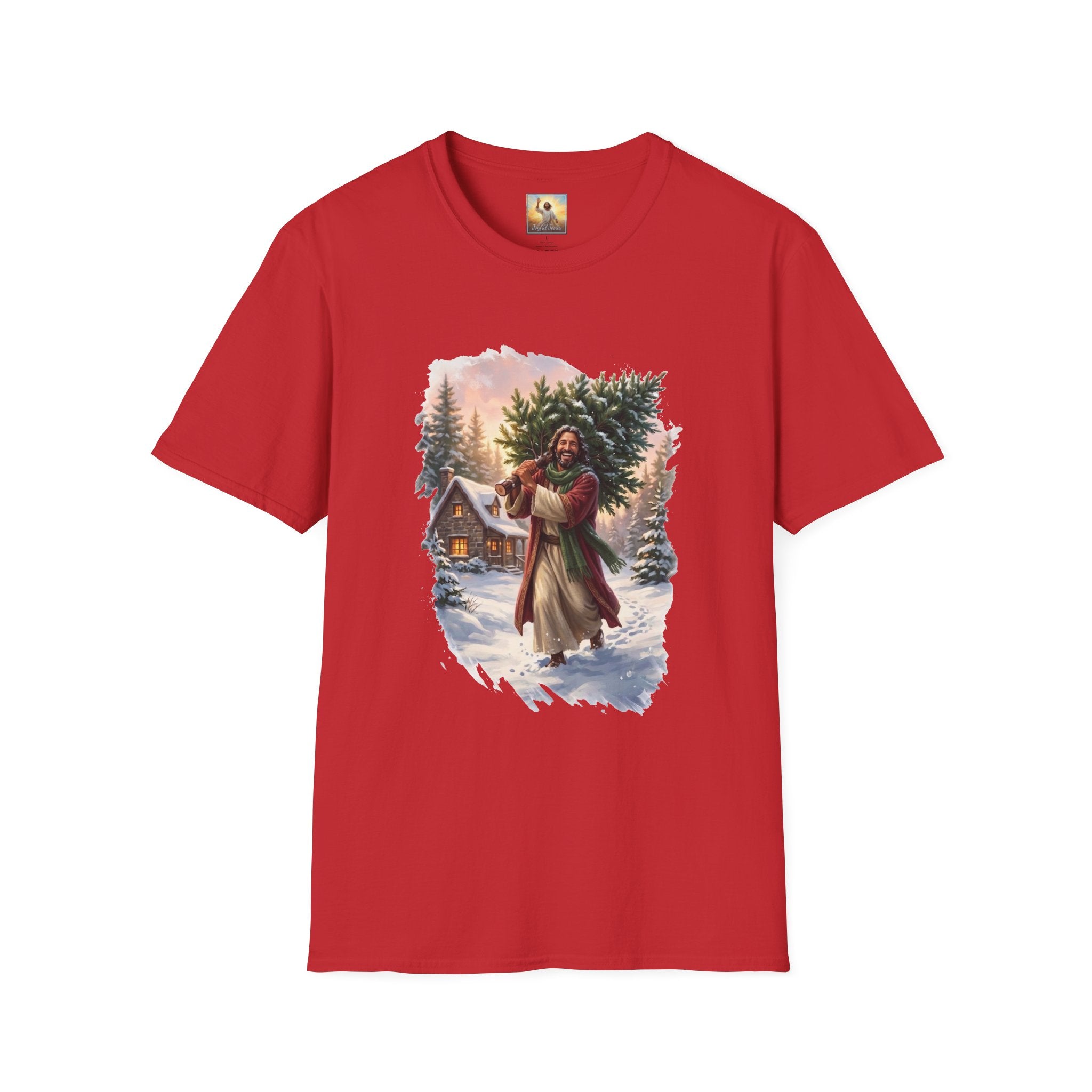 Jesus Christmas Tree Shirt | Jesus Carrying a Christmas Tree Christian Christmas Tee | Joyful Jesus