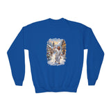 Kids Jesus Snowball Fight Sweatshirt | Funny Christian Christmas Kids Crewneck Sweatshirt | Joyful Jesus
