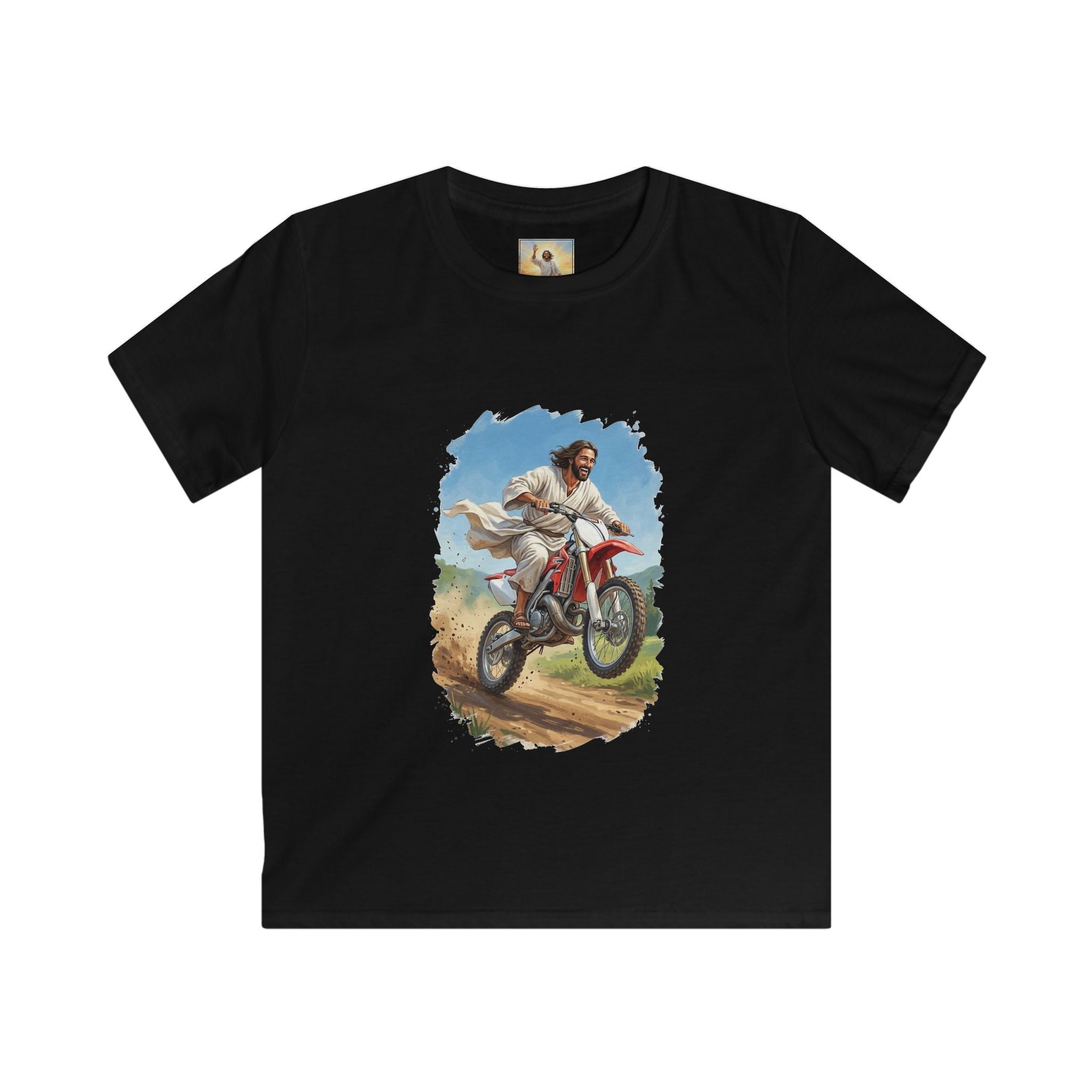 Kids Funny Jesus Shirt | Jesus on a Dirtbike Christian Kids T Shirt | Joyful Jesus