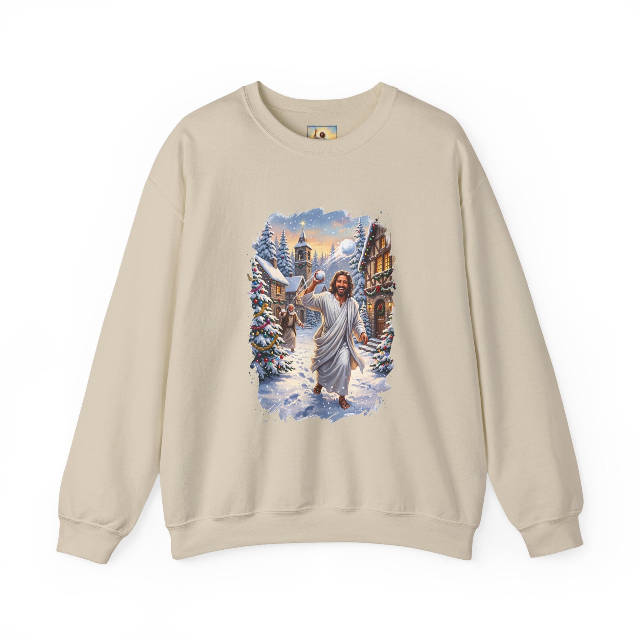 Jesus Snowball Fight Sweatshirt | Funny Christian Christmas Crewneck Sweatshirt | Joyful Jesus