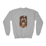 Kids Jesus Santa Hat Sweatshirt | Jesus Down the Chimney with Gifts Funny Christmas Kids Crewneck Sweatshirt | Joyful Jesus