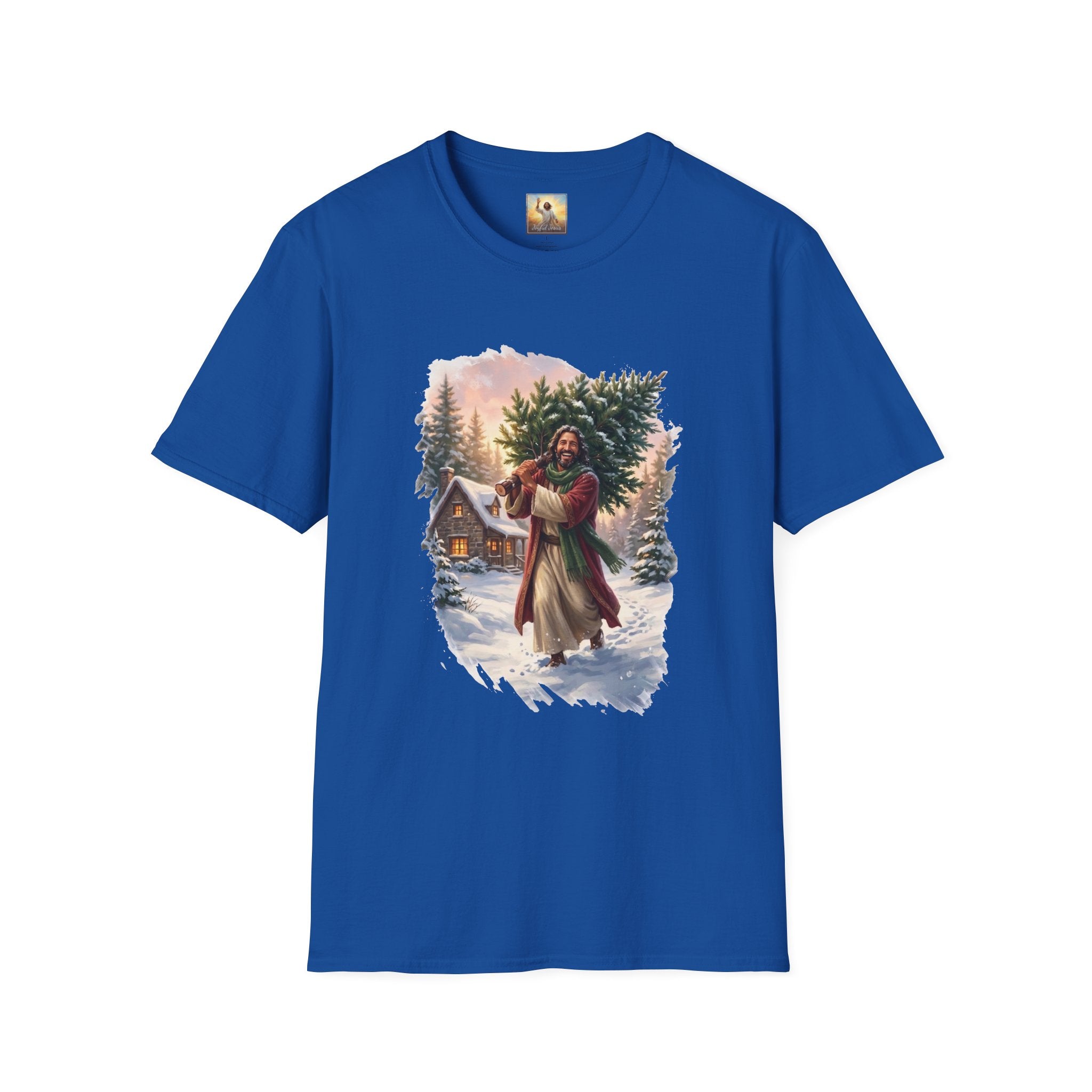 Jesus Christmas Tree Shirt | Jesus Carrying a Christmas Tree Christian Christmas Tee | Joyful Jesus