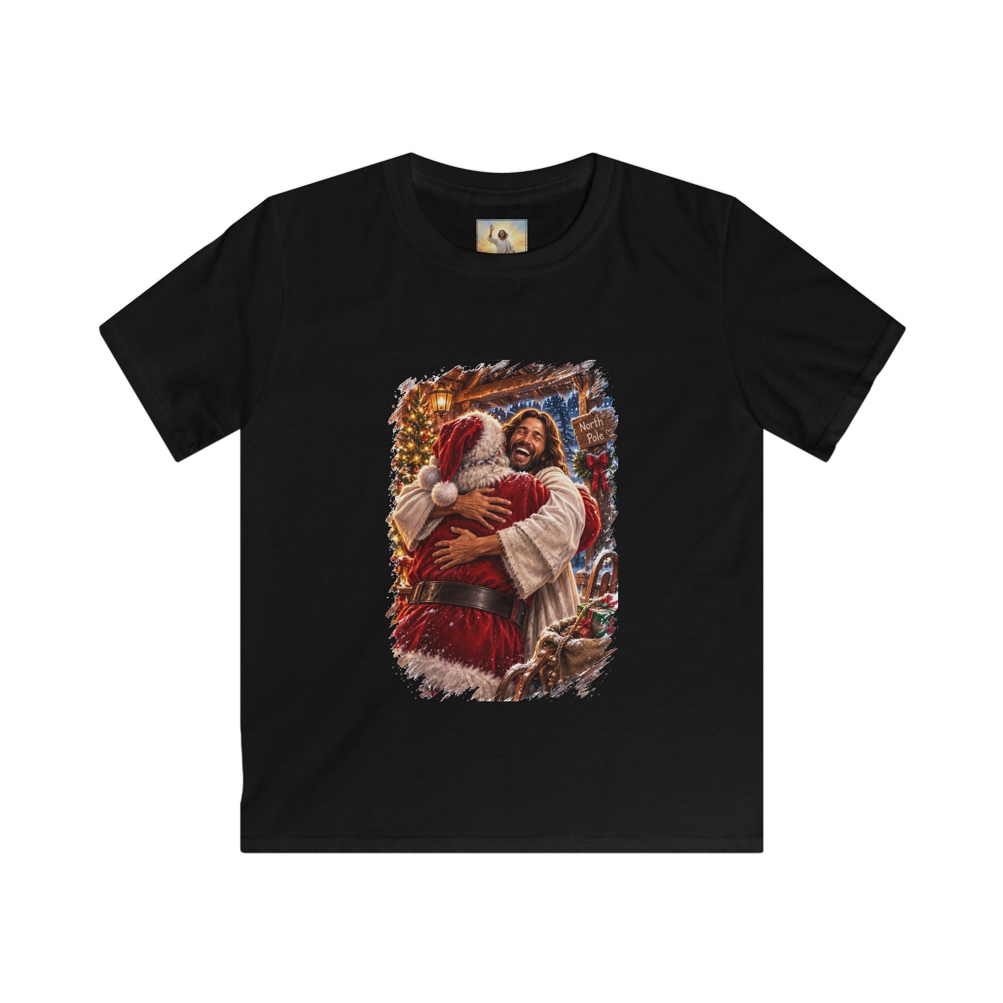 Kids Jesus Hugging Santa Shirt | Funny Christian Christmas Kids T Shirt | Joyful Jesus