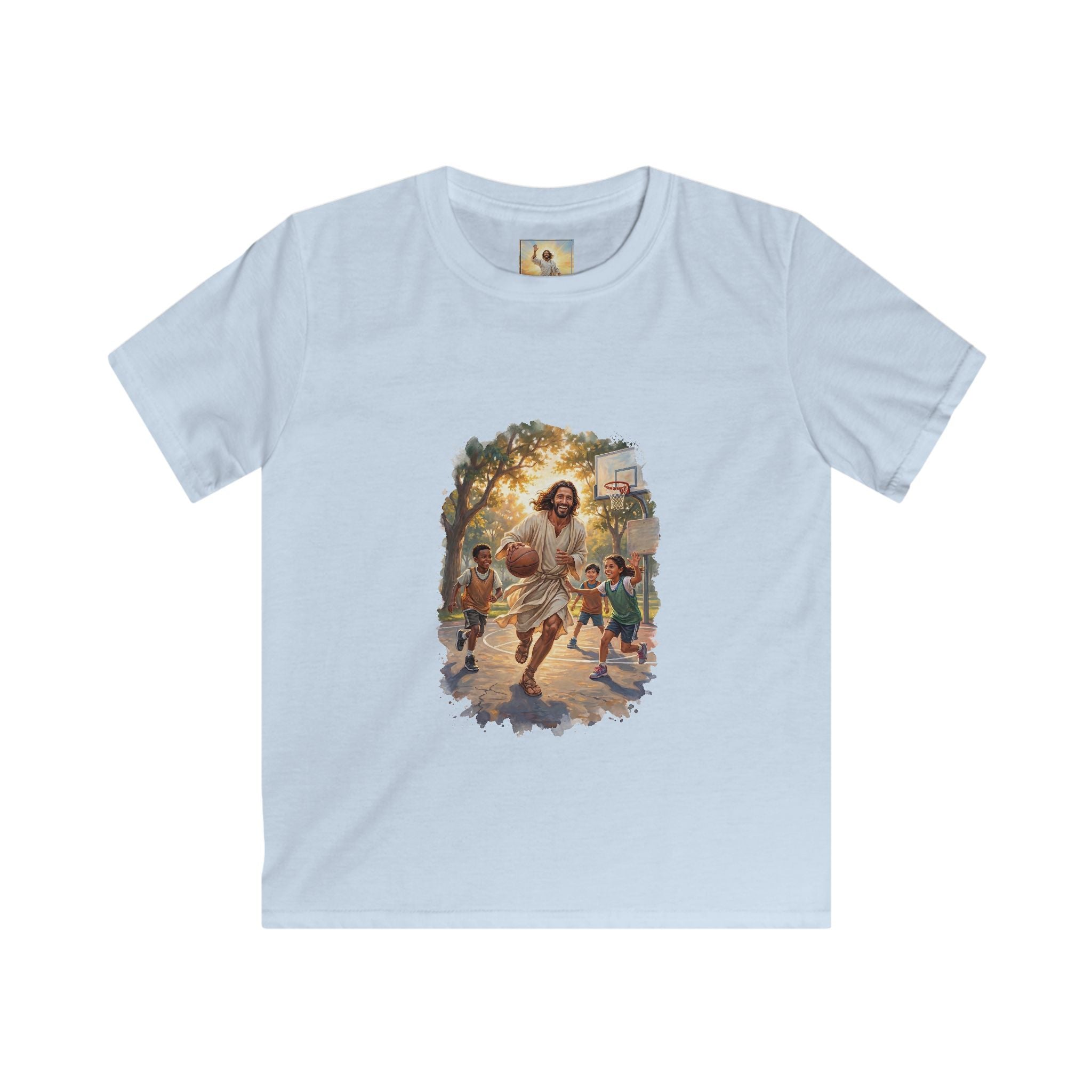 Kids Jesus Basketball Shirt | Jesus Playing Basketball with Kids Christian Kids T Shirt | Joyful Jesus
