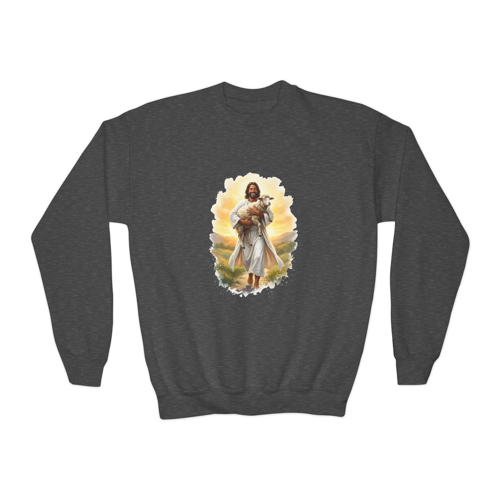 Kids Jesus Sweatshirt | Lost Sheep Good Shepherd Christian Kids Crewneck Sweatshirt | Joyful Jesus