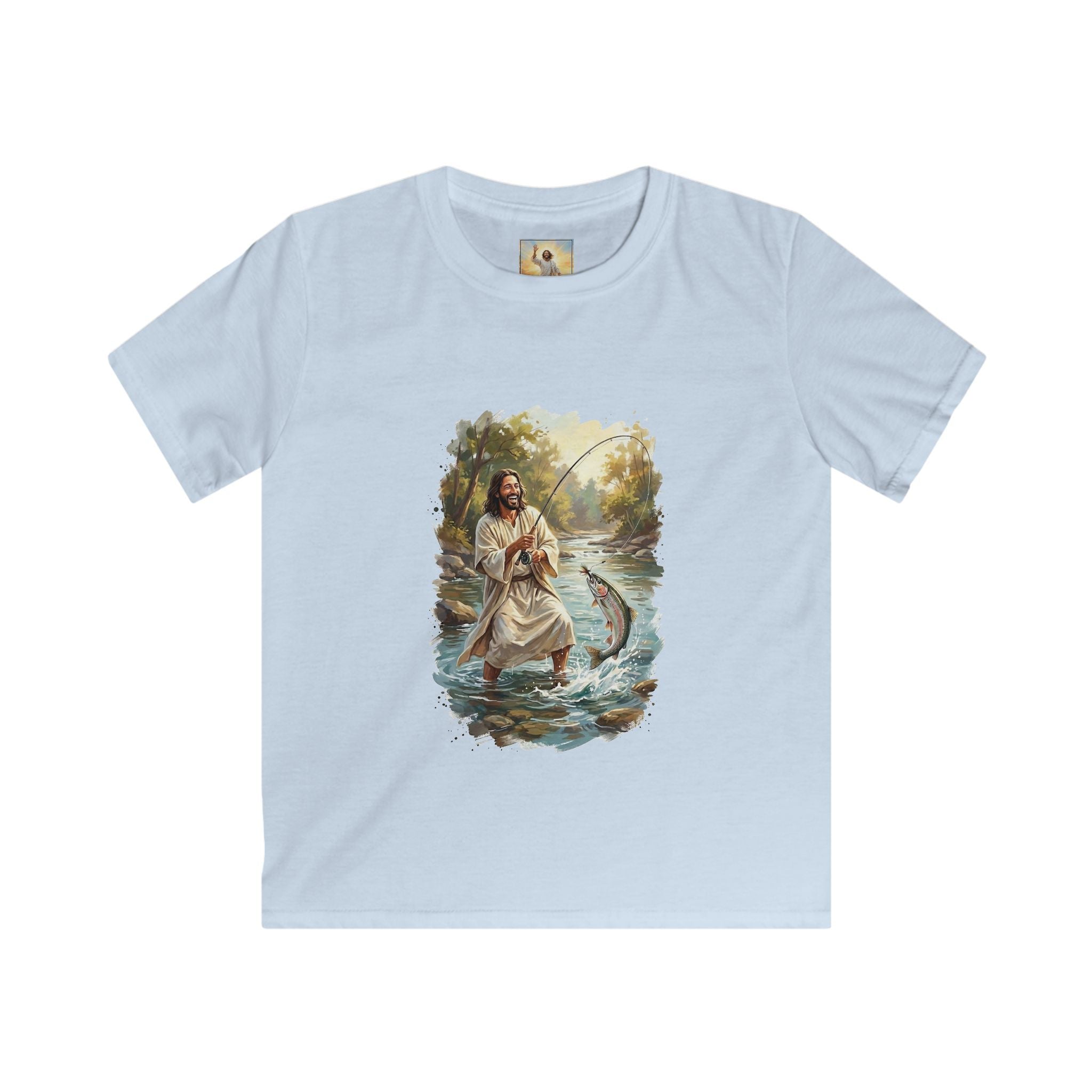 Kids Jesus Shirt | Fly Fishing Jesus Christian Kids T Shirt | Joyful Jesus God Shirt