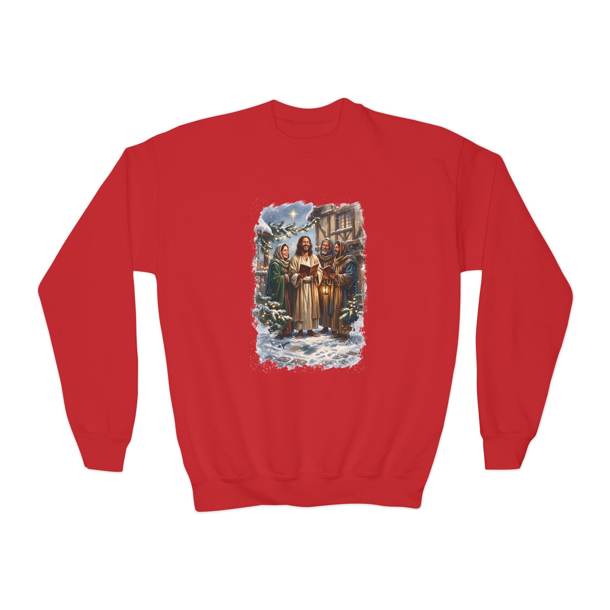 Kids Jesus Caroling Sweatshirt | Jesus Singing Christmas Carols Christian Christmas Kids Crewneck Sweatshirt | Joyful Jesus