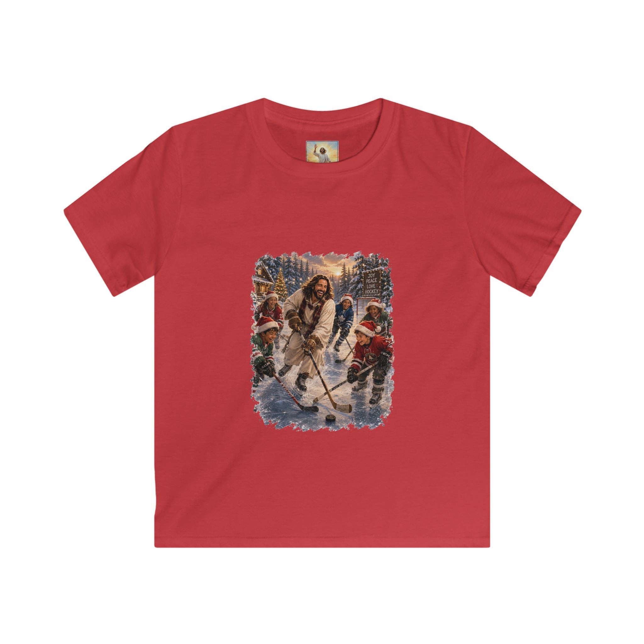Kids Jesus Hockey Shirt | Jesus Playing Hockey with Kids Christian Christmas Kids T Shirt | Joyful Jesus