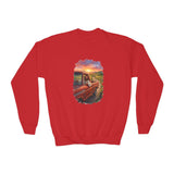 Kids Faith Sweatshirt | Jesus Driving a Truck Christian Apparel Kids Crewneck Sweatshirt | Joyful Jesus