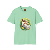 Jesus with Baby Animals Shirt, Easter Lamb Bunny Chick Art, Christian Spring Tee
