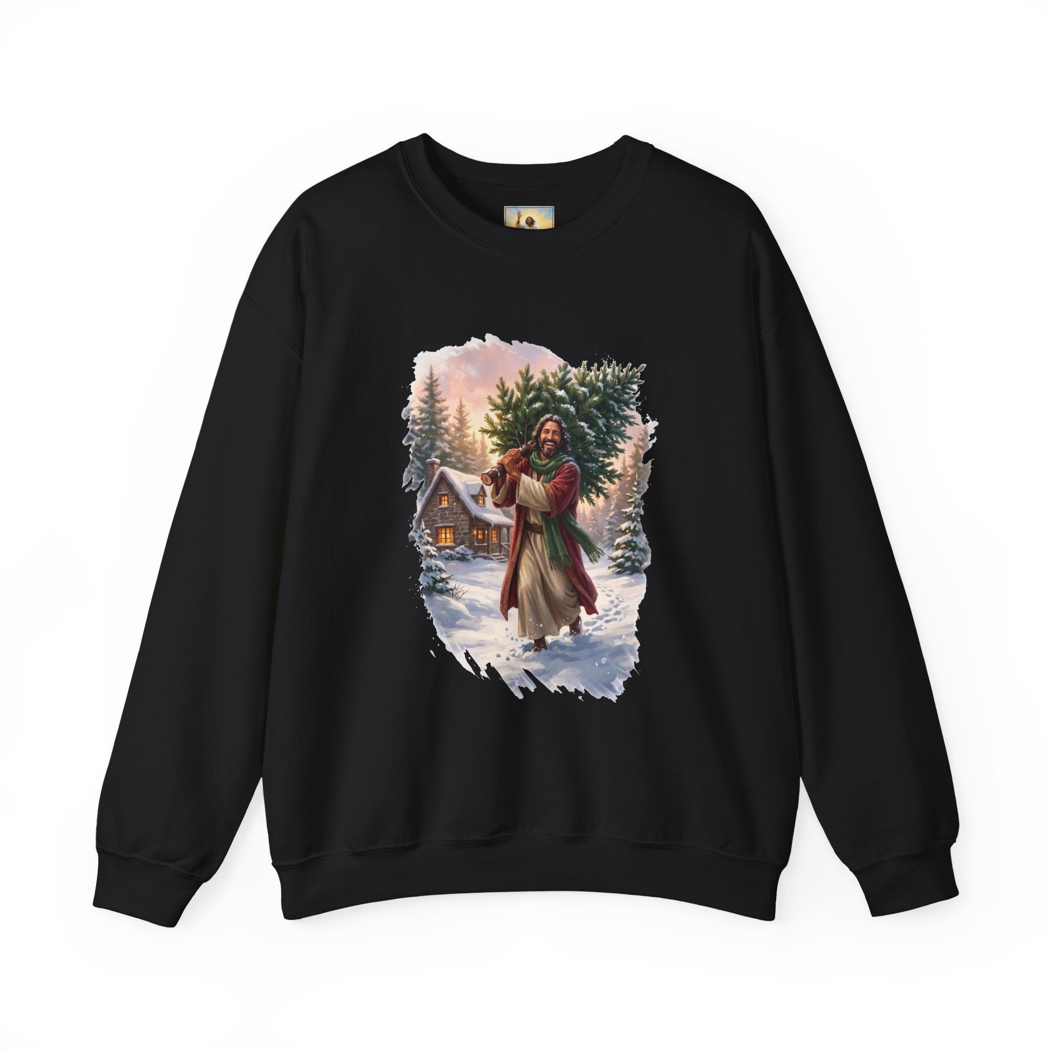 Jesus Christmas Tree Sweatshirt | Jesus Carrying a Christmas Tree Christian Crewneck | Joyful Jesus