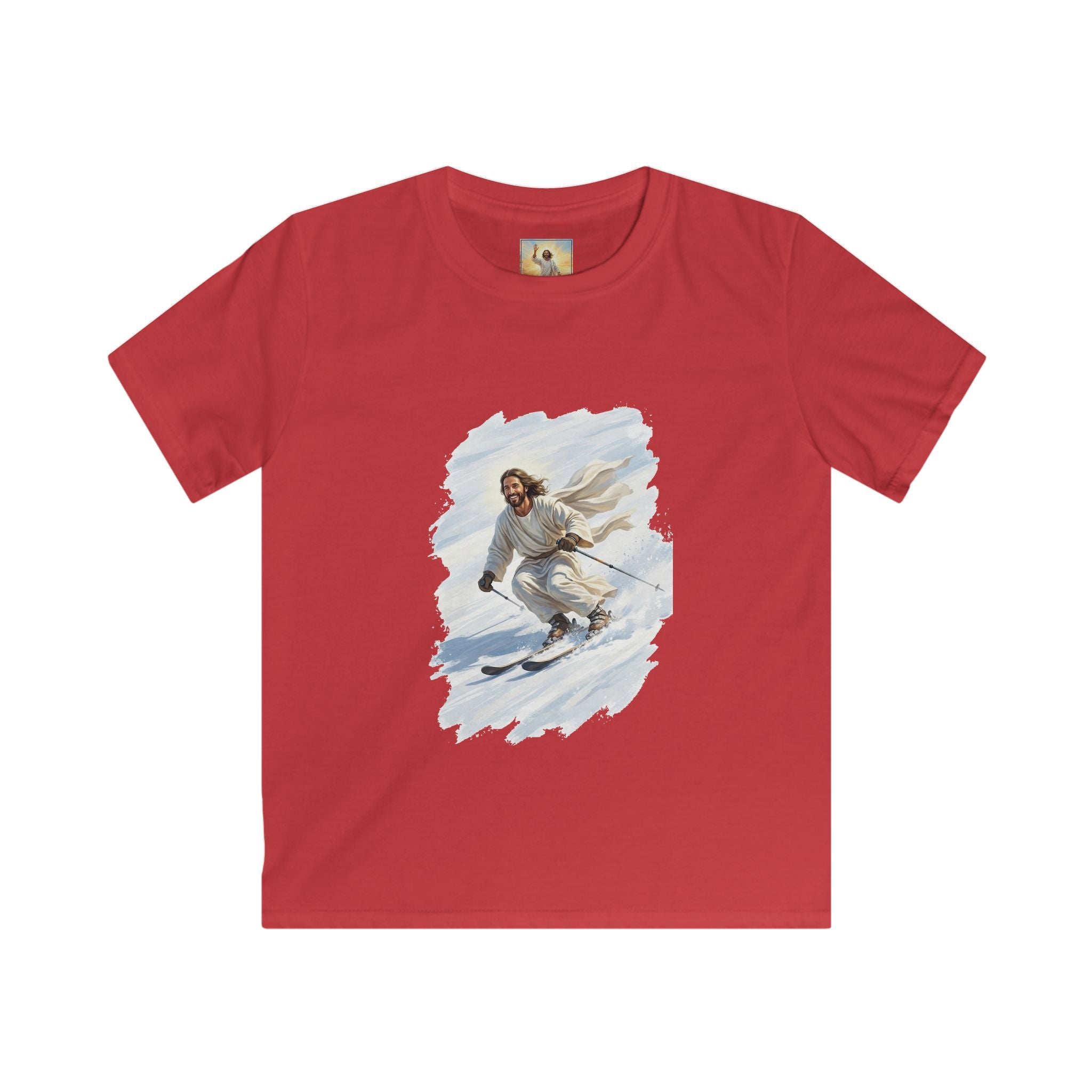 Kids Jesus Shirt | Skiing Jesus Christian Apparel Kids T Shirt | Joyful Jesus Faith Shirt