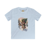 Kids Jesus Christmas Tree Shirt | Jesus Carrying a Christmas Tree Christian Christmas Kids T Shirt | Joyful Jesus