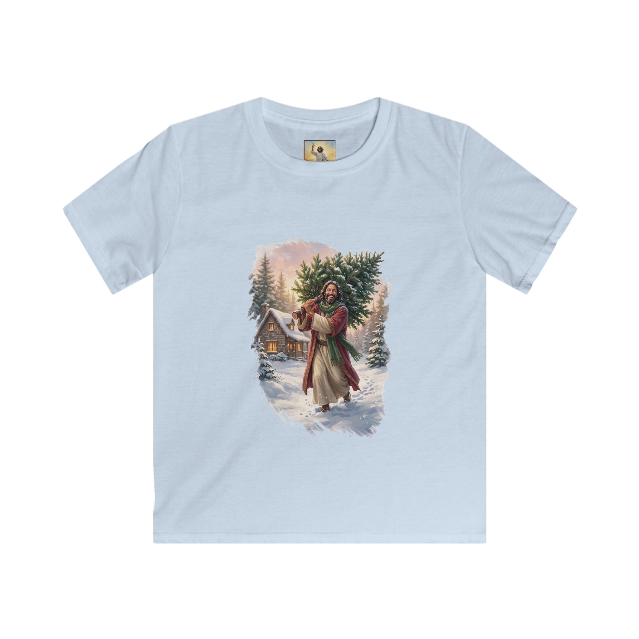 Kids Jesus Christmas Tree Shirt | Jesus Carrying a Christmas Tree Christian Christmas Kids T Shirt | Joyful Jesus