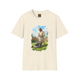Jesus Mowing Lawn T-Shirt | Jesus with Lawn Mower, Religious Humorous Tee