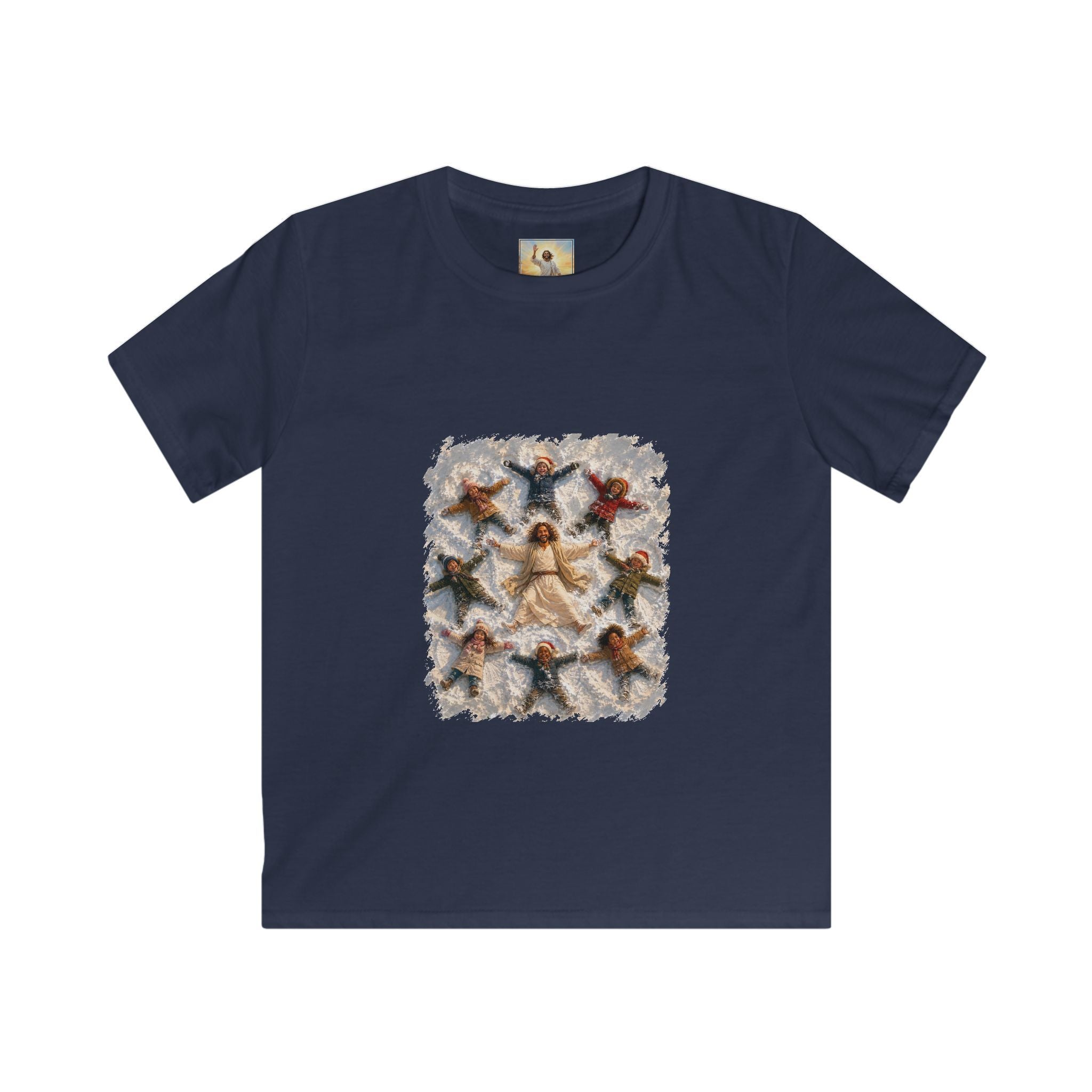 Kids Christmas Jesus Shirt | Snow Angels with Jesus Christian Christmas Kids T Shirt | Joyful Jesus