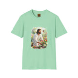 Jesus in the Garden Shirt, Easter Lily Butterfly Art, Christian Spring Tee