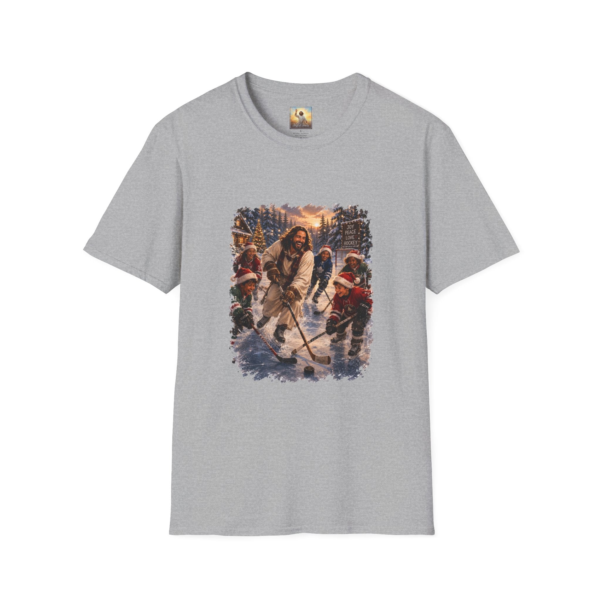 Jesus Hockey Shirt | Jesus Playing Hockey with Kids Christian Christmas T Shirt | Joyful Jesus