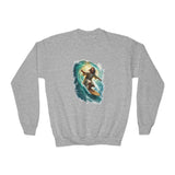 Kids Jesus Sweatshirt | Surfing Jesus Funny Christian Kids Crewneck Sweatshirt | Joyful Jesus