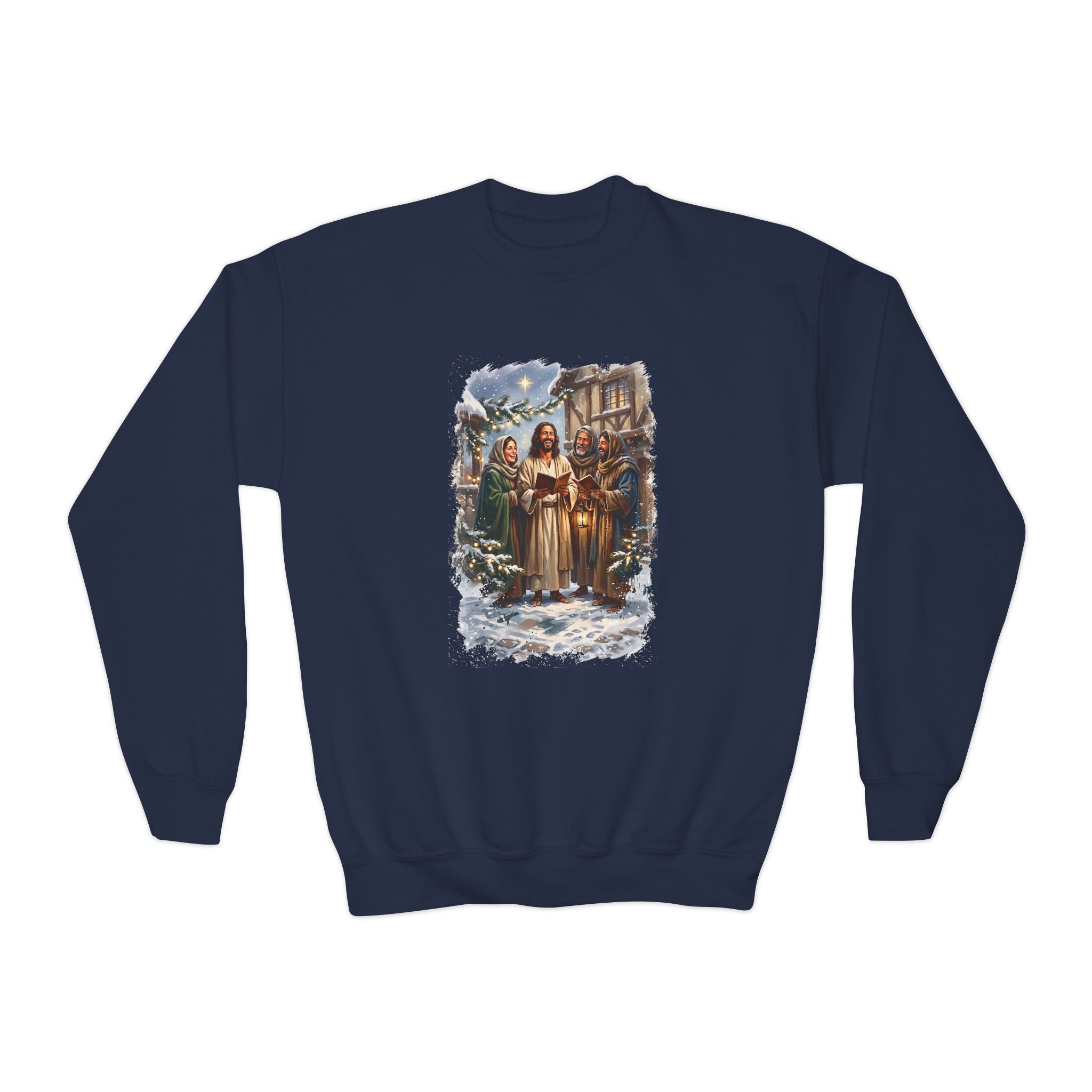 Kids Jesus Caroling Sweatshirt | Jesus Singing Christmas Carols Christian Christmas Kids Crewneck Sweatshirt | Joyful Jesus