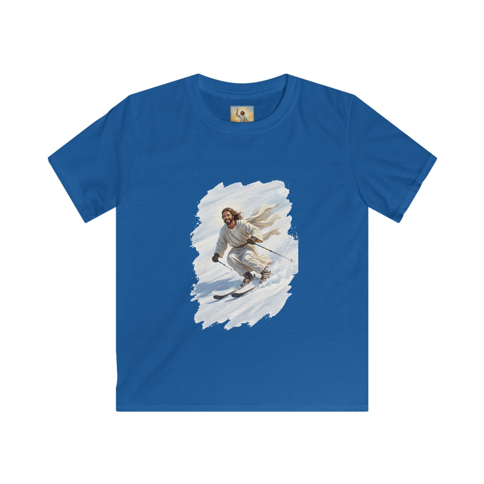 Kids Jesus Shirt | Skiing Jesus Christian Apparel Kids T Shirt | Joyful Jesus Faith Shirt