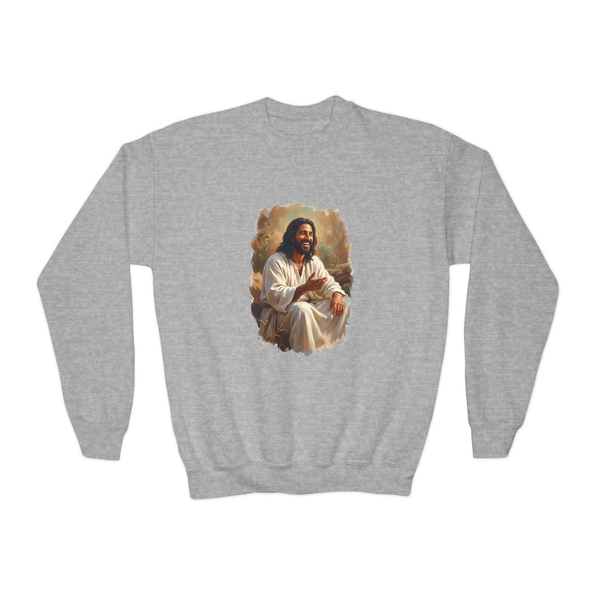 Kids Faith Sweatshirt | Jesus Telling Stories Christian Kids Crewneck Sweatshirt | Joyful Jesus