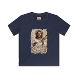 Kids Merry Christmas Jesus Shirt | Laughing Jesus with Holly Christian Christmas Kids T Shirt | Joyful Jesus