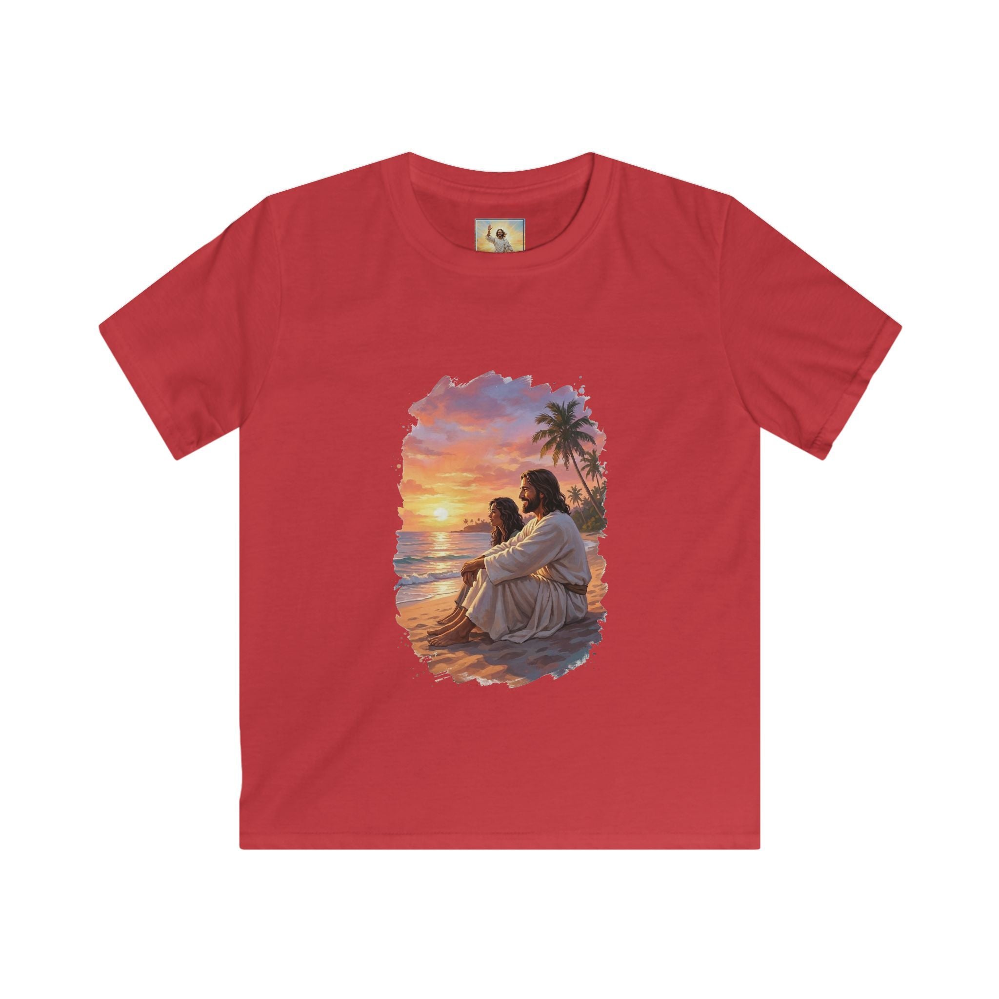 Kids Religious Shirt | Jesus on the Beach at Sunset Christian Kids T Shirt | Joyful Jesus