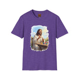 Jesus Painting Easter Eggs Shirt, Joyful Christian Art, Fun Easter Faith Tee