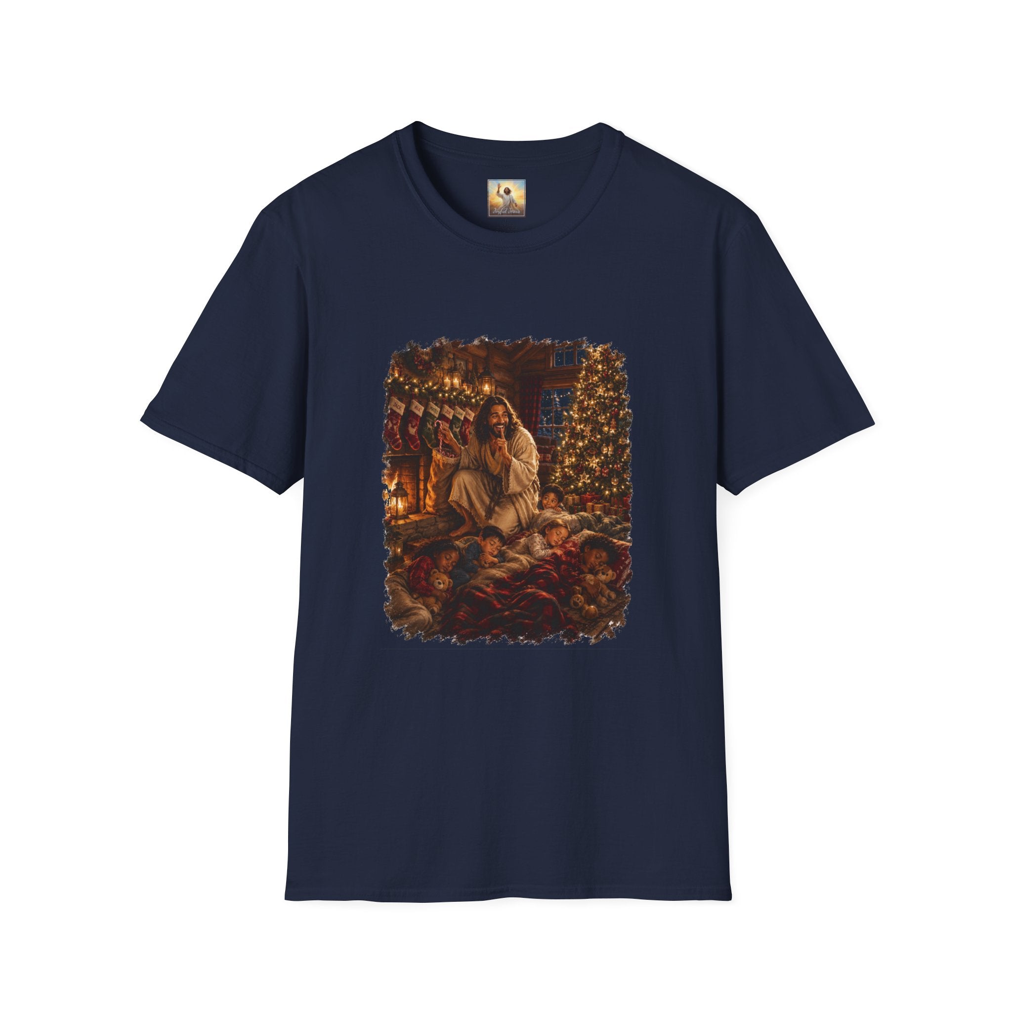 Christmas Eve Jesus Shirt | Jesus by the Fire with Sleeping Children Christian Tee | Joyful Jesus