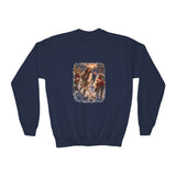 Kids Jesus Hockey Sweatshirt | Jesus Playing Hockey with Kids Christian Christmas Kids Crewneck Sweatshirt | Joyful Jesus