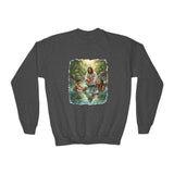 Kids Christian Sweatshirt | Jesus with Baby Otters Funny Christian Kids Crewneck Sweatshirt | Joyful Jesus