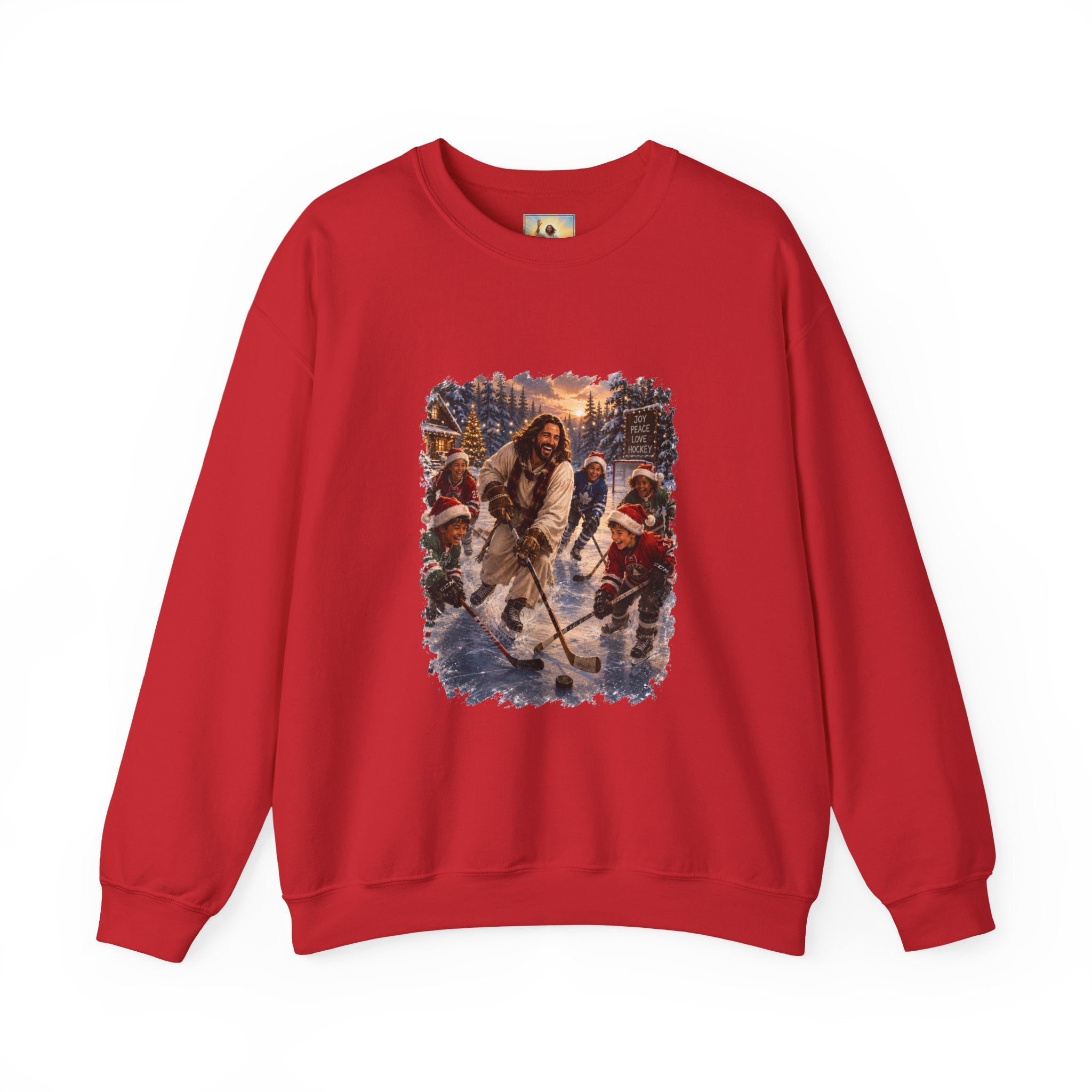 Jesus Hockey Sweatshirt | Jesus Playing Hockey with Kids Christian Christmas Crewneck | Joyful Jesus