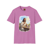 Jesus Painting Easter Eggs Shirt, Joyful Christian Art, Fun Easter Faith Tee