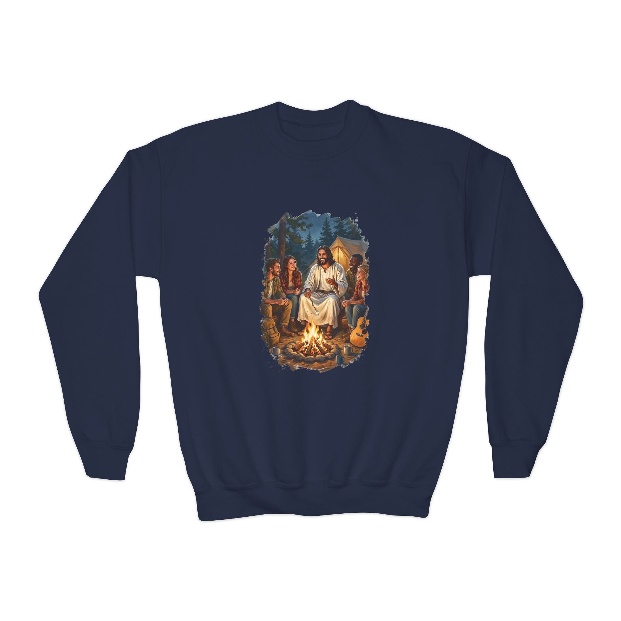 Kids Jesus Sweatshirt | Camping with Jesus Christian Kids Crewneck Sweatshirt | Faith Apparel