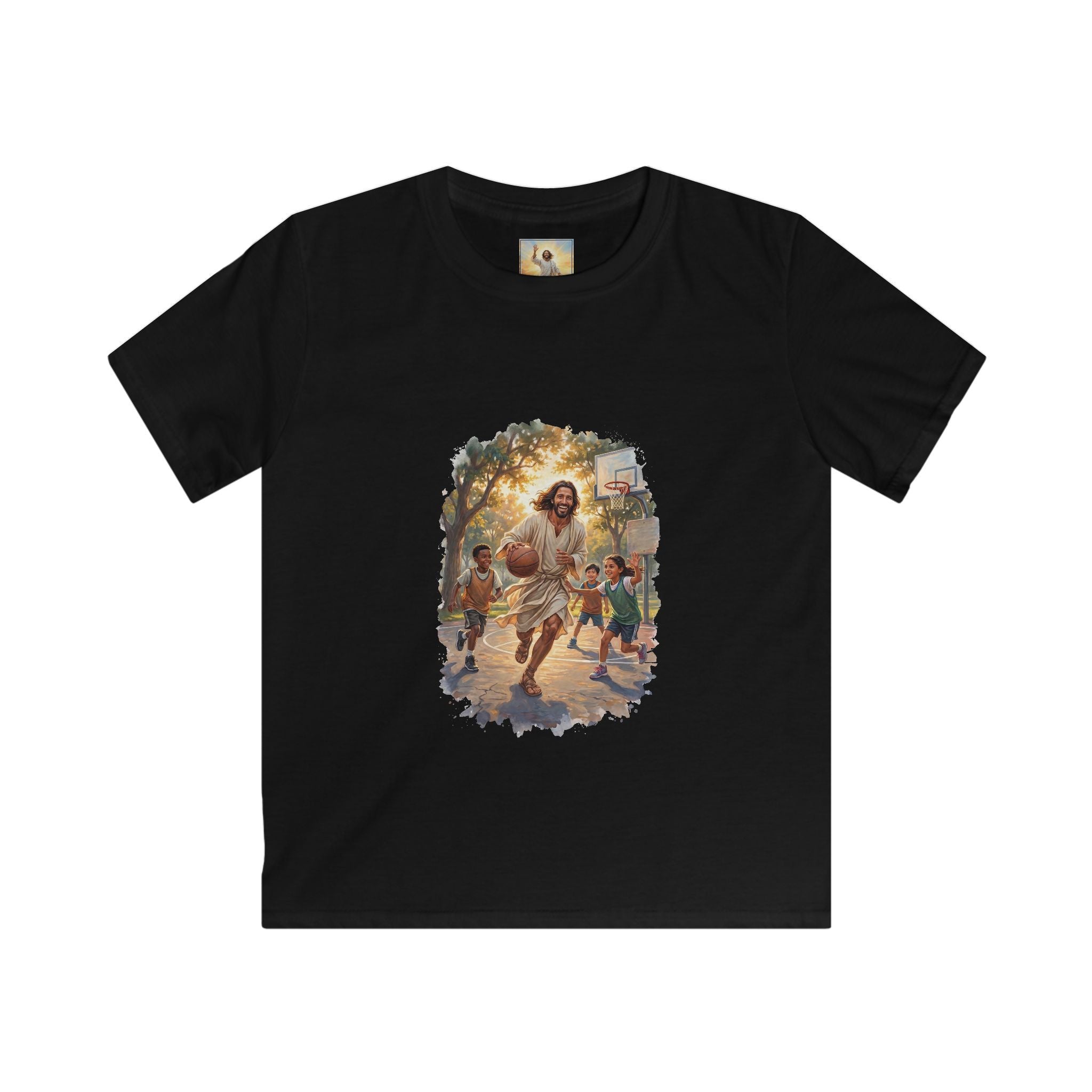 Kids Jesus Basketball Shirt | Jesus Playing Basketball with Kids Christian Kids T Shirt | Joyful Jesus
