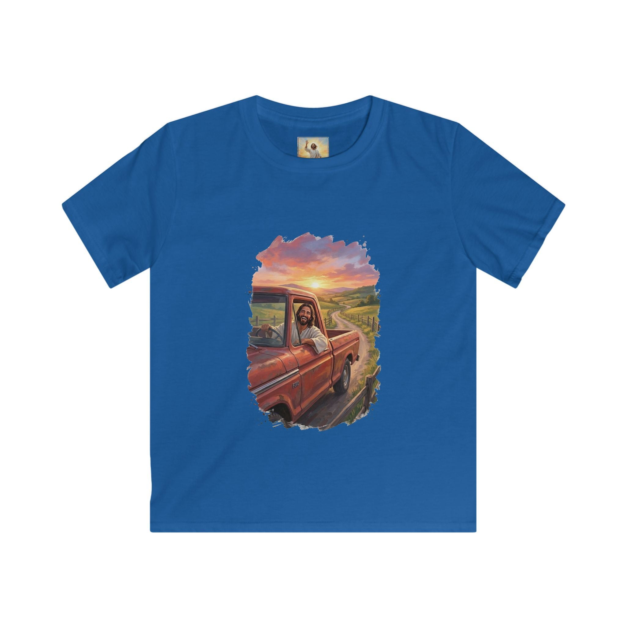 Kids Faith Shirt | Jesus Driving a Truck Christian Apparel Kids T Shirt | Joyful Jesus