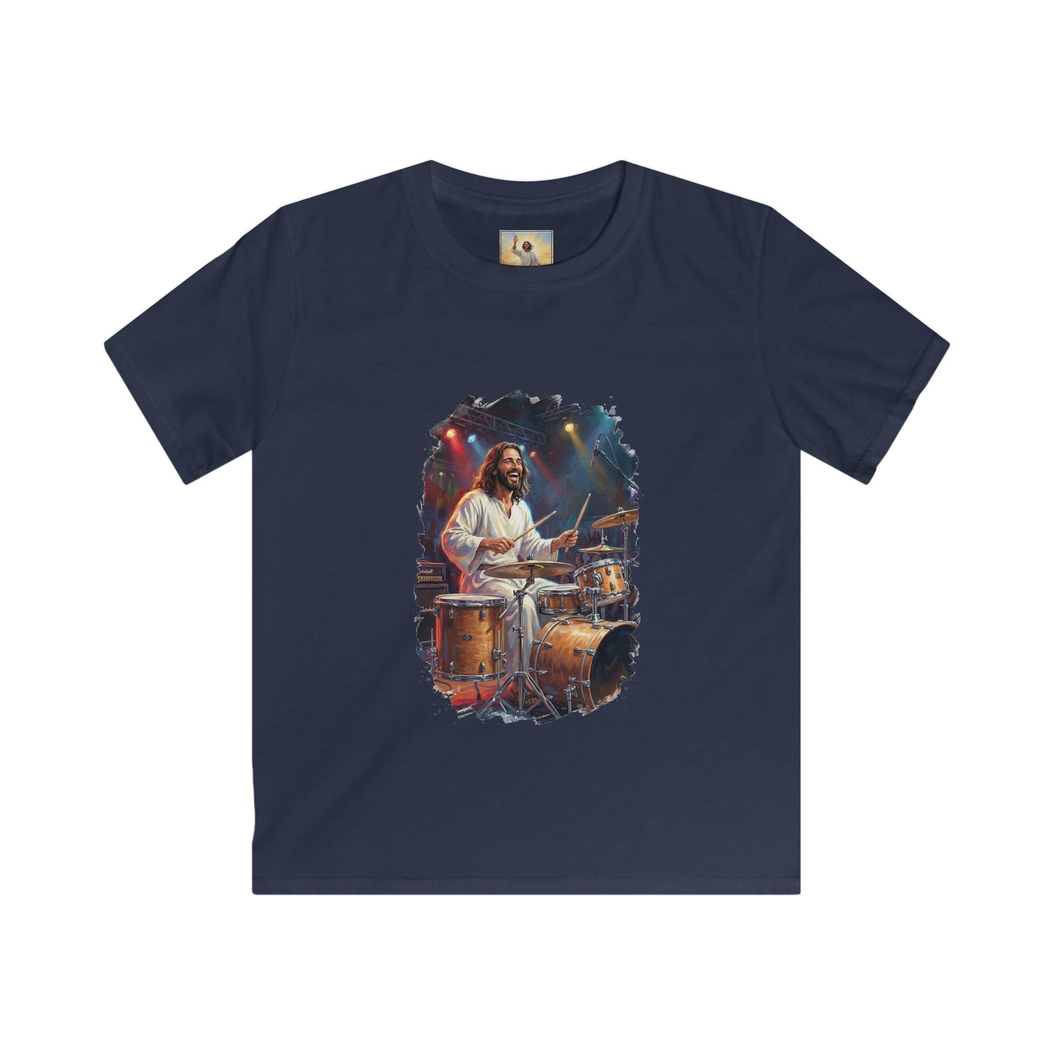 Kids God Shirt | Jesus Playing Drums at Concert Christian Kids T Shirt | Joyful Jesus