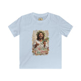 Kids Merry Christmas Jesus Shirt | Laughing Jesus with Holly Christian Christmas Kids T Shirt | Joyful Jesus