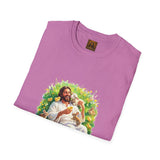Jesus with Baby Animals Shirt, Easter Lamb Bunny Chick Art, Christian Spring Tee