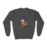 Kids God Sweatshirt | Jesus Playing Drums at Concert Christian Kids Crewneck Sweatshirt | Joyful Jesus