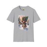Jesus Christmas Tree Shirt | Jesus Carrying a Christmas Tree Christian Christmas Tee | Joyful Jesus